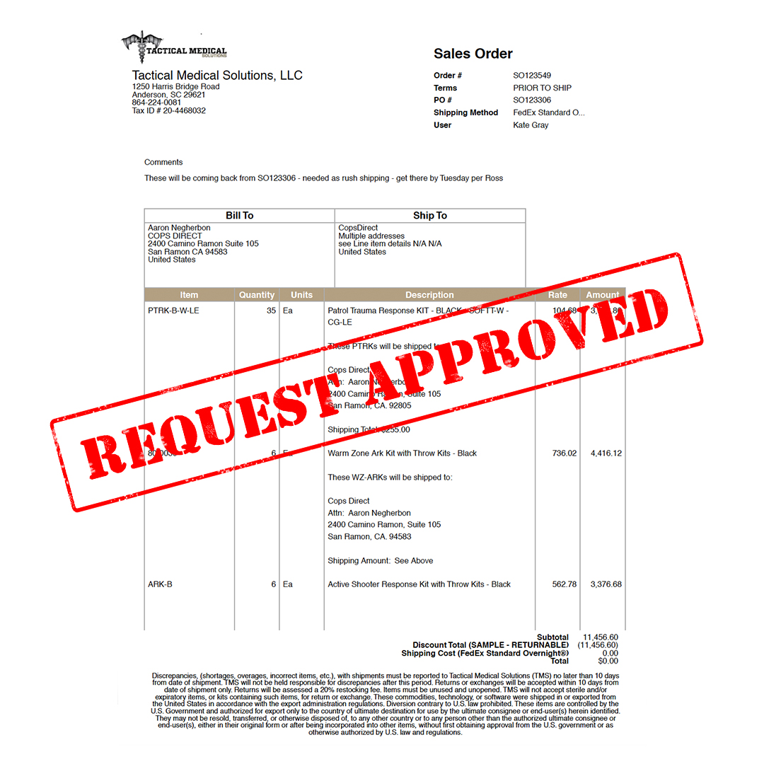 Invoice paid to support law enforcement