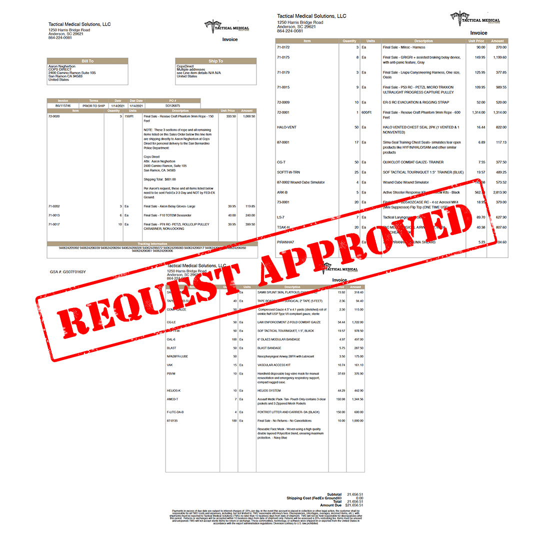 Invoice paid to support law enforcement