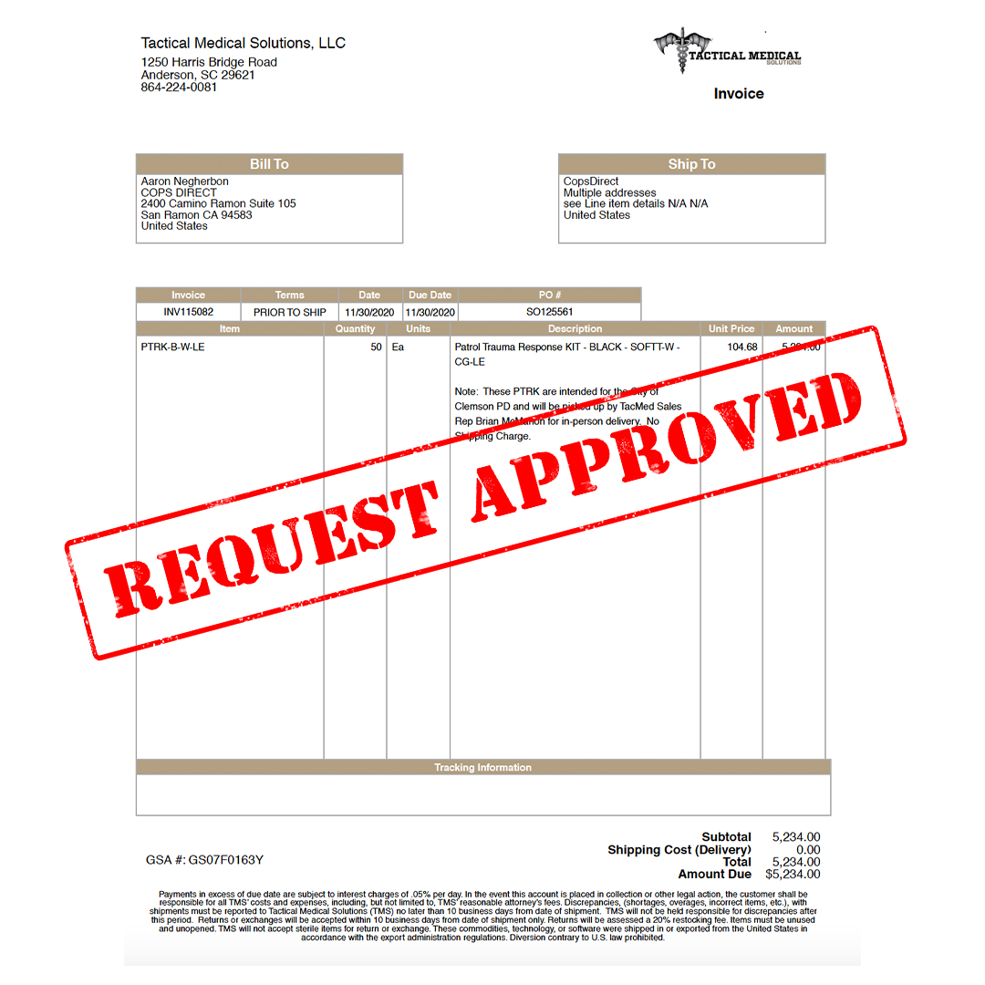 Invoice paid to support law enforcement