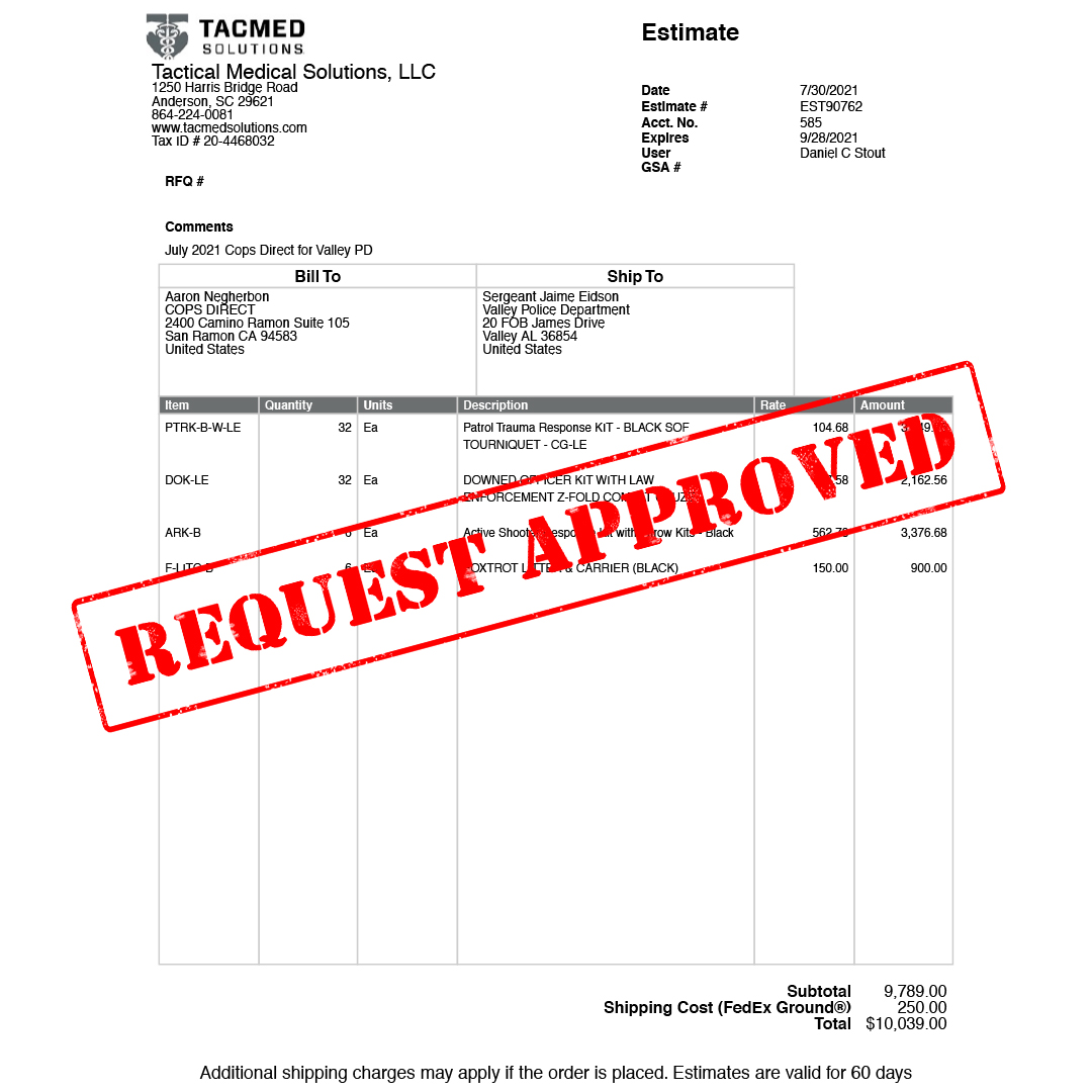 Invoice paid to support law enforcement